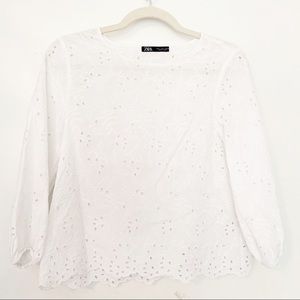 Zara White Eyelet Blouse